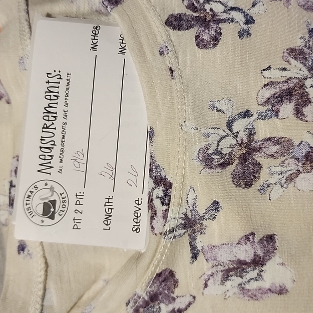 NWT Caslon Crew Neck Ivory Purple Lena Floral Long Sleeve Cotton Tee Sz M - Picture 5 of 5